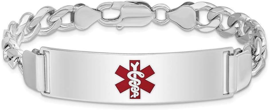 Solid Sterling Silver Rhodium-Plated Medical ID Curb Link Bracelet
