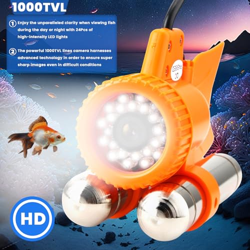 Image of DC12V 24LED1000TVL HD Underwater Camera Color Video Night Vision Fish Finder for Fishing Underwater Exploration with 24LED Night Vision (50 Meters Long)