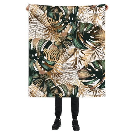 Green Gold Palm Leaves Blanket, Tropical Palm Leaf Soft Lightweight Throw Blanket for Sofa Couch Bed...