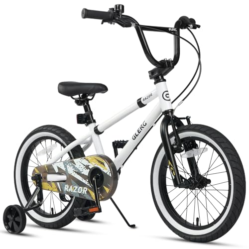 Glerc（グレーク）RAZOR子供用自転車14・16インチ かっこいいBMXスタイルハンドル 幼児小学生低学年男の子女の子 取り外しできる補助輪付き チェーンガード サイドスタンド お尻が痛くない柔らかい高さ調整可能サドル カラーリング付きファットタイヤ多色展開
