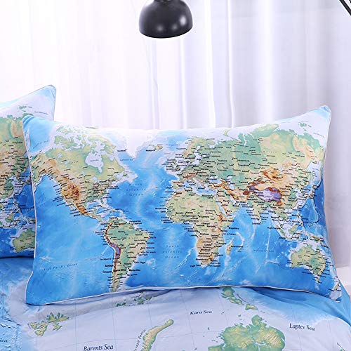 Sleepwish World Map Pillow Cases Blue Vivid Map Printed Bed Pillow Shams for Kids Boys Girls Wrinkle Resistant (Queen 20''x30'')