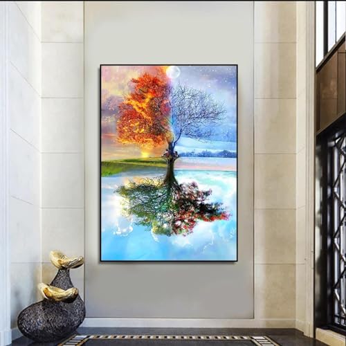 Toile paysage abstrait coloré BIEMBI 30X45 cm avec cadre noir pour décoration de salon