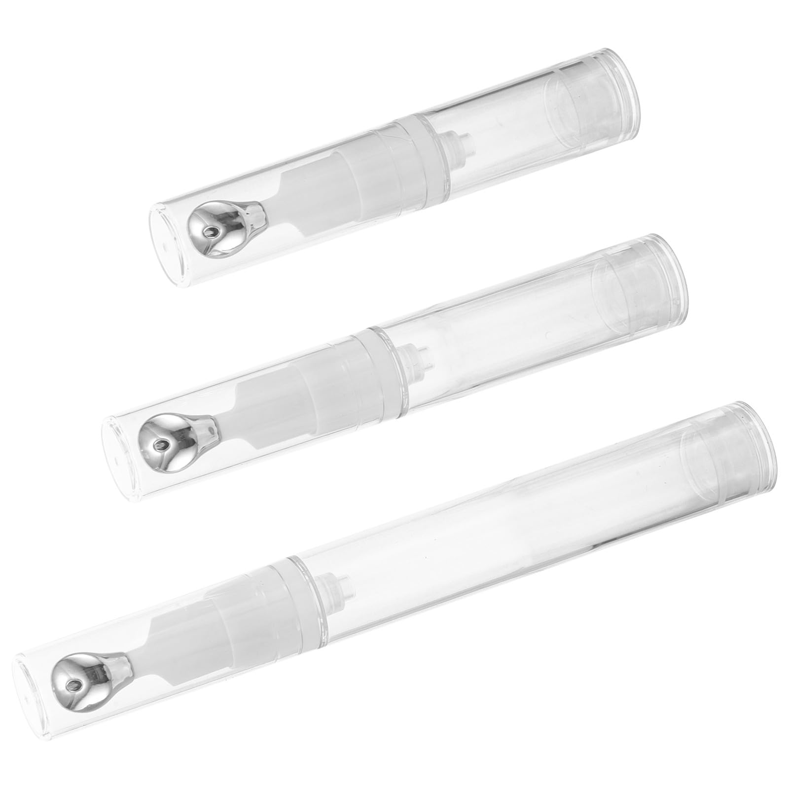 3pcs Airless Pump Travel Bottles Set 5ml 10ml 15ml with Zinc Alloy Metal Eye Cream Applicator Stick Refillable Lotion Container for Foundation Gel Essence