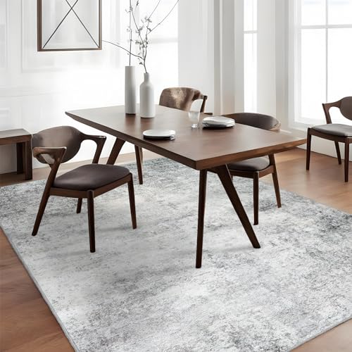 RUUGME Washable Abstract 4X6 Rug: Living Room Area Rugs Non-Slip Backing Neutral Stain Resistant Carpet for Bedroom Farmhouse Large Soft Indoor mats for Dining Room Office Entry 4X6 Grey