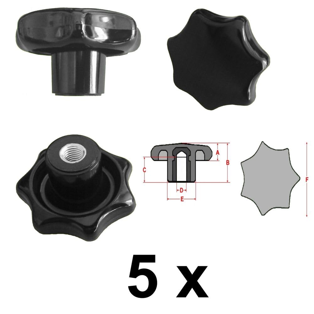 5 Stück Sterngriffmutter - M5 Ø 25 mm DIN6336 K - Stahlgewinde 