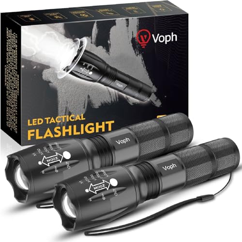 Voph Flashlight 2 Pack, 5 Modes High Lumen Tactical LED Flash Light, High Lumens Bright Waterproof...