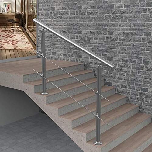 Stainless Steel Handrail Outdoor Rail Stair Railing Banister Variable Angle Safety Grab Rail Mobility Floor Mount Indoor Railing for Stairs, Garden, House Entrance, Parapet, Balcony 80cm,2 Cross bar