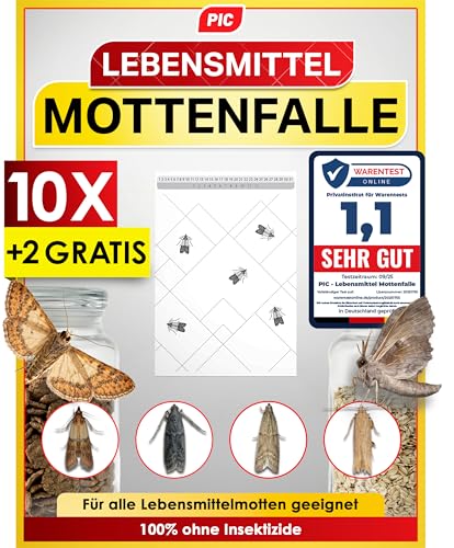 PIC Lebensmittelmotten Falle – 12x Pheromonfallen Motten mit hoher Lockwirkung | Effektive Mottenfalle zur Befallsermittlung - Mottenpapier geruchlos