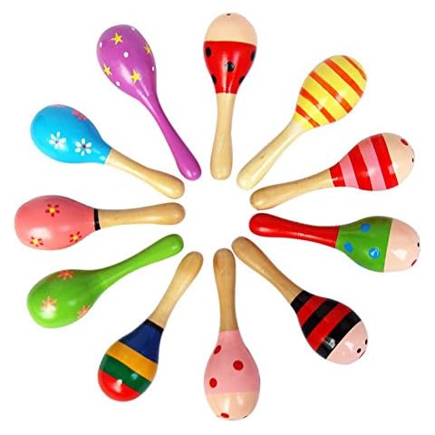 OULII Wooden Maracas Wooden Shakers Wooden Rattle Musical Educational Toys for Children Pack of 10(Random Color Pattern) Cover