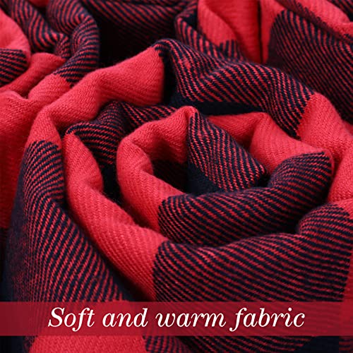 Neer 4 Pcs Christmas Buffalo Plaid Scarf for Women Red Warm Soft Classic Scarf for Kid Family Men Dog Xmas Gift3