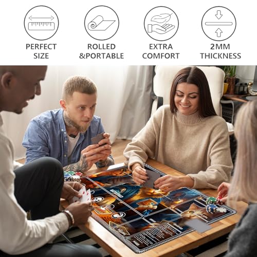 Image of for MTG Playmat with Card Storage Bag,Non-Slip Rubber Base & Smooth Surface 27.6x15.7in,Beginner-Friendly Magic Mat for Commander Deck,Cats Playing Cards-1