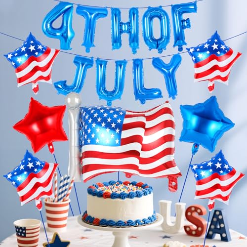 Image of 29 Pcs 4th of July Balloons, Independence Day Decorations Balloon, American Flag Aluminum Foil Balloons, Red Blue White Star Balloon for Memorial Day Labor Party Supplies (4th of July Letter and Star)