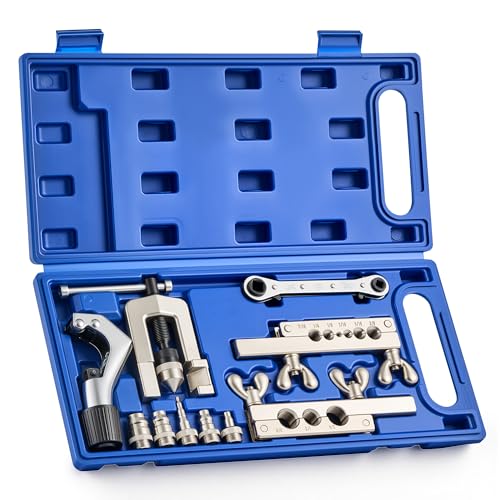 Orion Motor Tech Single Flaring Tool & Swaging Tool Kit for HVAC Tubing 45 Degree 1/8 - 3/4 Flare Tool Kit with Swaging Adapters Tube Cutter & Ratchet Wrench Single Flare Tool for Soft Metals