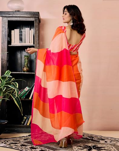 Image of SIRIL Women's Printed Chanderi Cotton One Minute Ready to Wear Saree with Unstitched Blouse Piece