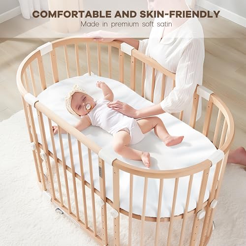 Image of Pro Goleem Satin Bassinet Sheet 2 Pack Great for Baby Hair Soft Silk Feeling Sheet for Cradle or Bassinet Pad&Mattress for Boys and Girls Gift for Newborn and Infant White and Gray