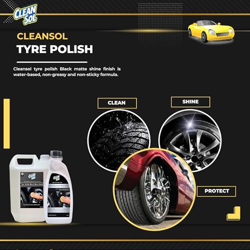 Image of Cleansol Tyre Polish Liquid for Car, Bike, Scooter & All Vehicles | High Gloss Black Shine Spray | Long-Lasting Water-Resistant Formula | 2 litre (Pack of 2)