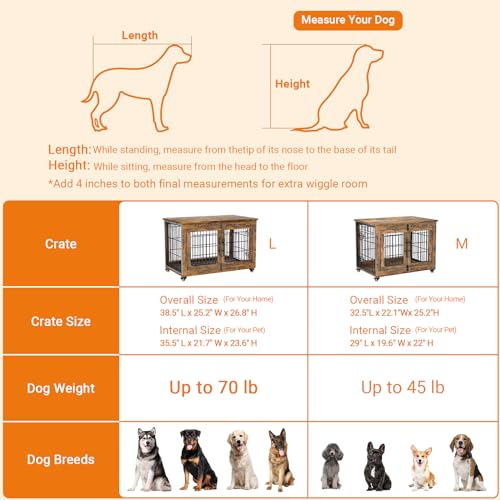 image for Lulive Dog Crate Furniture, Dog Kennel Indoor Double Doors Wooden Dog 