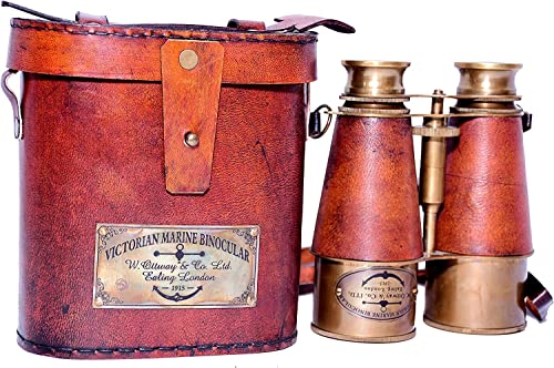 Binoculares de latón vintage con estuche de cuero naranja, 15x miniatura 1