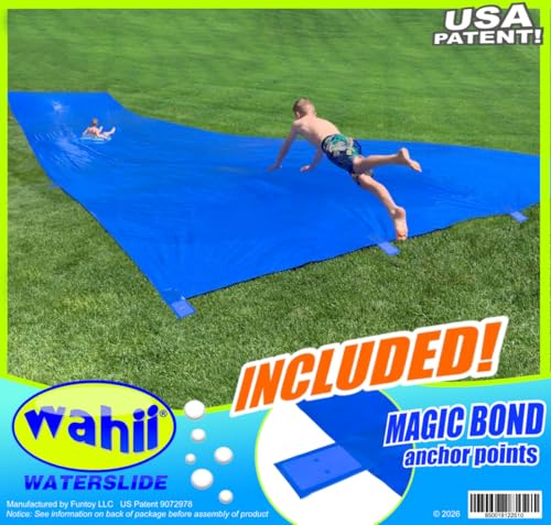 Wahii WATERSLIDE with Magic Bond Anchor Points • The Original Giant Backyard Family Water Slide 50 x 10 • Adult and Teen Super Slip and Slide. Giant Blue Water Slide. (50 FEET)