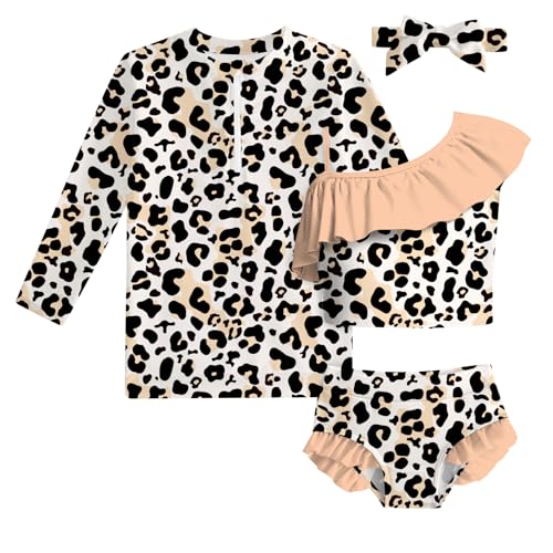 Image of Funnycokid Baby Toddler Girls Swimsuit 4 Piece Bathing Suit Long Sleeve Rash Guard Sets 12 Months-7 Years
