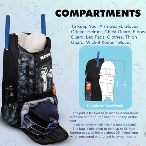 Image of WHACKK Kallis 103L Unisex Cricket Kit Bag Backpack | Adult Size | 2 Bat | Shoe /Helmet Pocket | Main Compartment 18 inch Leg Pad |2 Bottle Holder | Easy Access Pocket | Player Edition Senior (Grey Black)