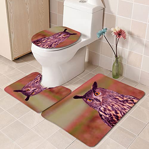 Badezimmerteppich Set 3 Teiliges rutschfest Badematte Set Lila Tier Eule Badgarnitur rutschfest Badezimmer Weich…