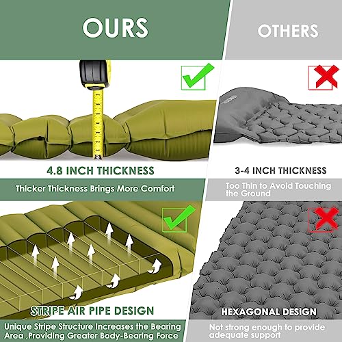 Extra-Thick-48-Sleeping-Pad-for-Camping-Self-Inflating-Camping-Pad-with-Built-in-Foot-Pump-78x27-Ultralight-Sleeping-Pad-with-Pillow-for-Backpacking-Hiking-Travel-Outdoor-Fun-Green