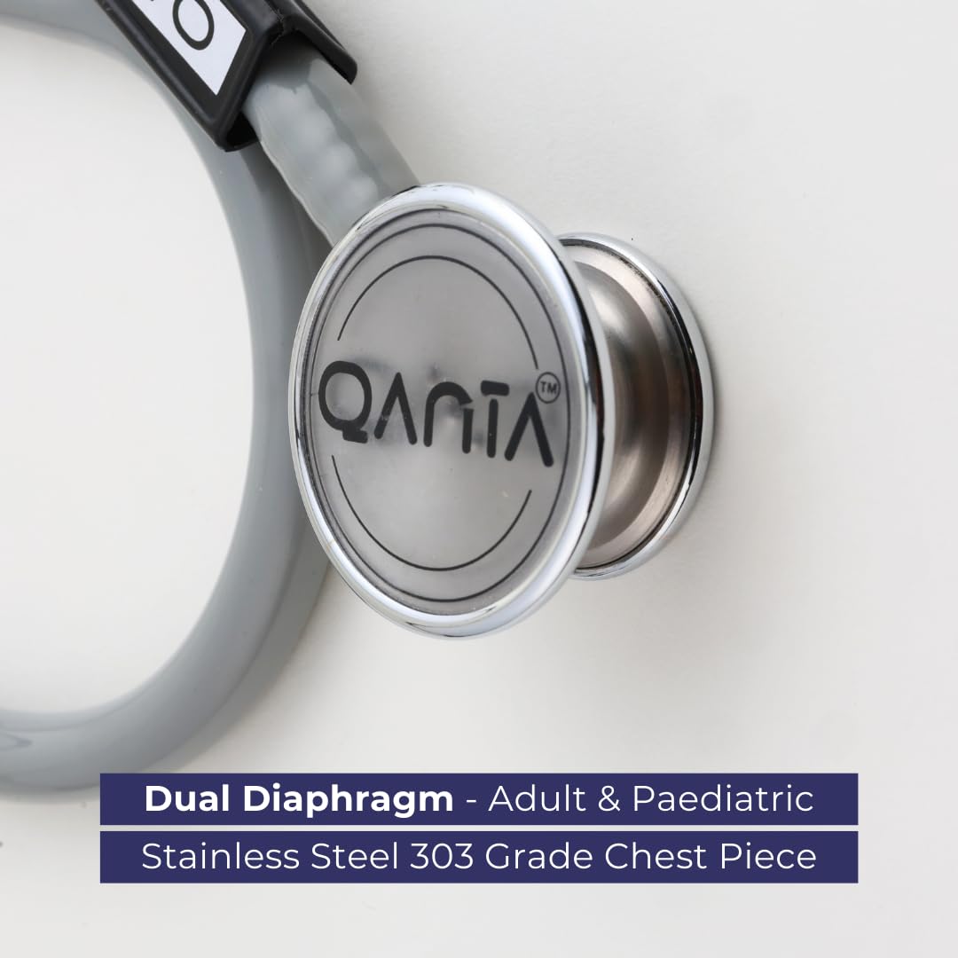 QANTA® Stethoscope Zen Cardio III SS | Dual Diaphragm for Pulmonary and Cardiac Examination | Stainless Steel Chest Piece | Dual Head | For Doctors and Medical Professionals | For Adult and Pediatric Use (Grey)