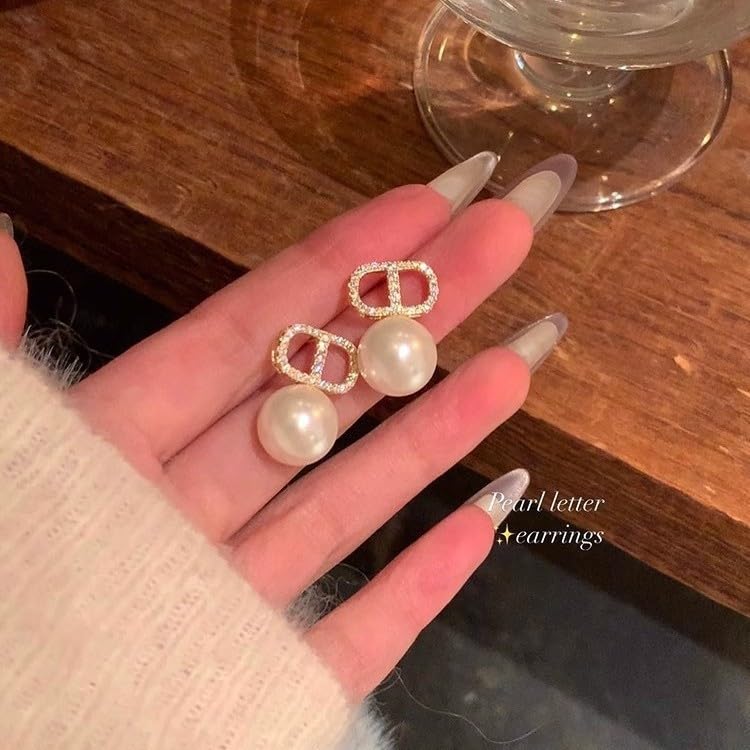 Elegant Rhinestone Pearl Drop Earrings, Silver Plated Spring Summer Fashion Jewelry, Flash Diamond Accents2