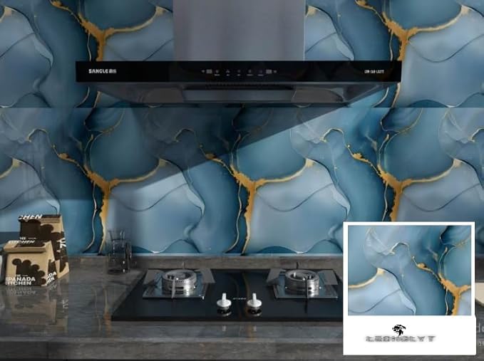 Image of Kitchen Cabinets Marble Wallpaper Roll for Home & Kitchen Decor - Oil Proof Waterproof Self Adhesive Wall Paper Sticker for Floor Tiles, Countertop, Cupboard, Drawer (60 * 200 cm) (81, 10)