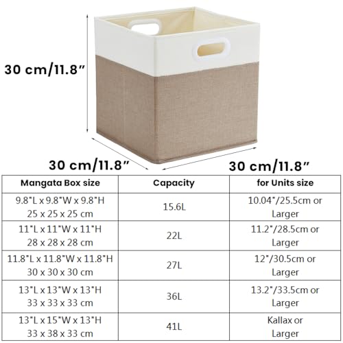 Miniatura 6 de Mangata Cajas De Almacenamiento De 30 X 30 X 30 Cm, Cestas De Almacenamiento De Tela Para Cubos De Ropa, Cestas, Cofres, Juguetes Blanco Caqui Claro, 3 Piezas