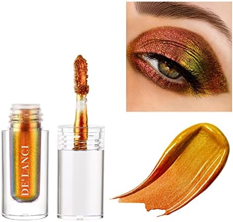 DE'LANCI Liquid Glitter Eyeshadow, Intense Multicolor Shifting Orange Eyeshadow, Long-lasting With No Crease, Highly Pigment Multichrome Shimmer Eyeshadow Makeup, 1.6g (#02 BRONZE)