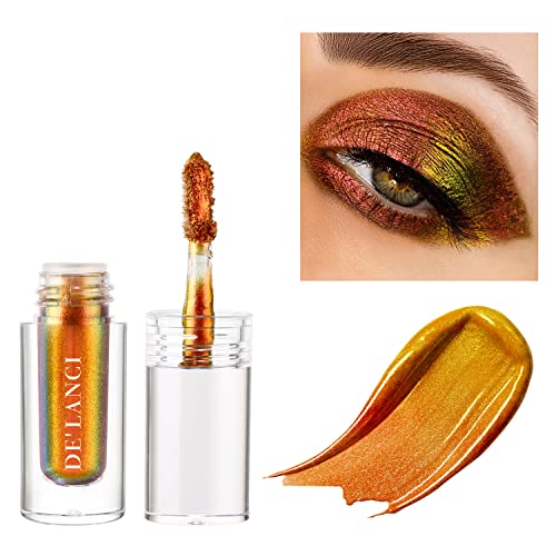 DE'LANCI Chameleon Liquid Eyeshadow, Intense Multicolor Shifting, Long-lasting With No Crease, Highly Pigment Multichrome Eyeshadow Liquid Makeup, 1.6g (#02 BRONZE)