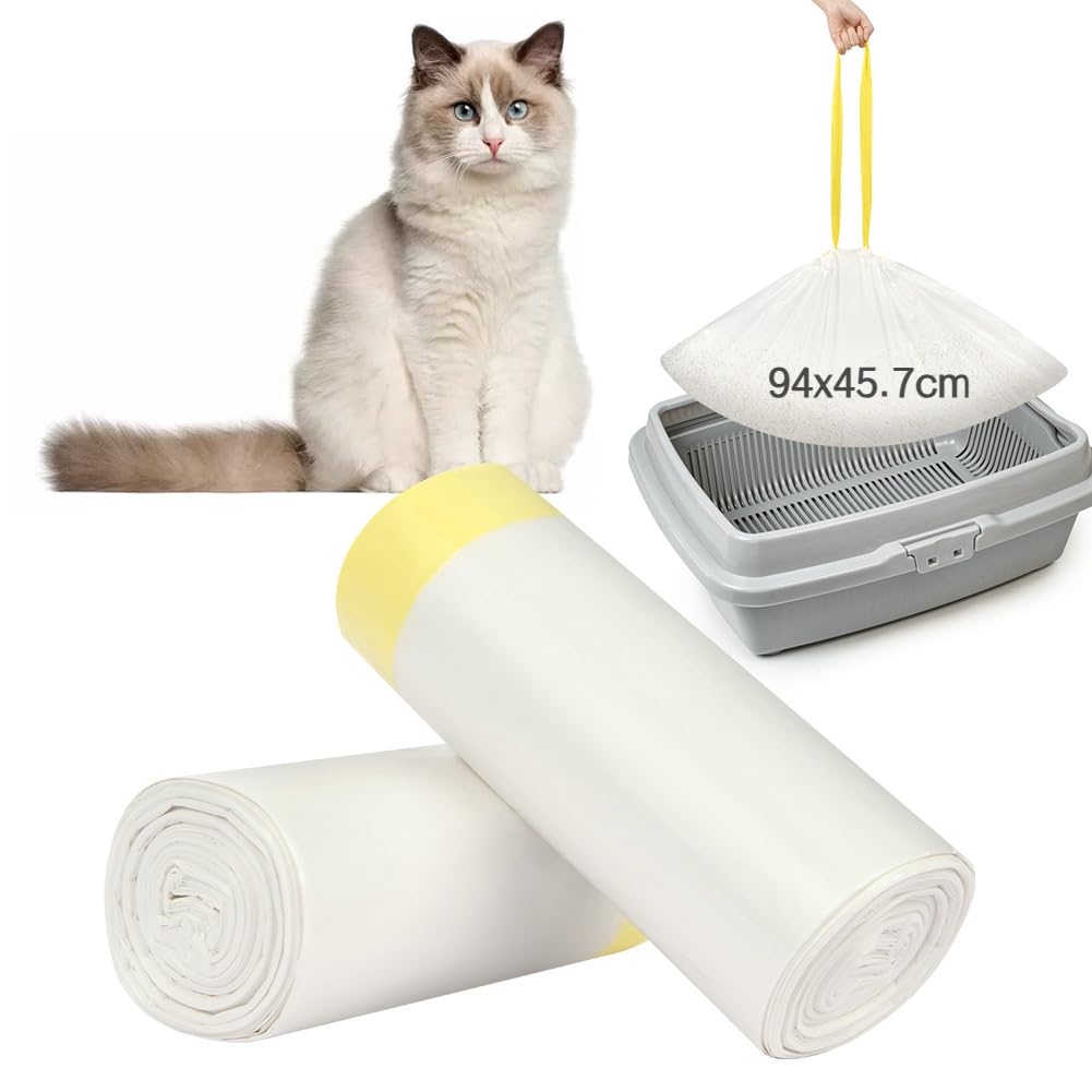 Adiwo Sacchetti Lettiera Gatto, 20 pezzi Sacchetti per Escrementi per Gatti con Coulisse Sacchi Resistenti ai Graffi 90x46cm con Maniglia per il Trasporto, Durevole, Resistente agli Strappi
