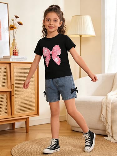 Image of Kids Toddler Girls Summer Clothes Leopard Butterfly Print T-Shirt + Belted Denim Jeans Shorts 3PCS Outfits