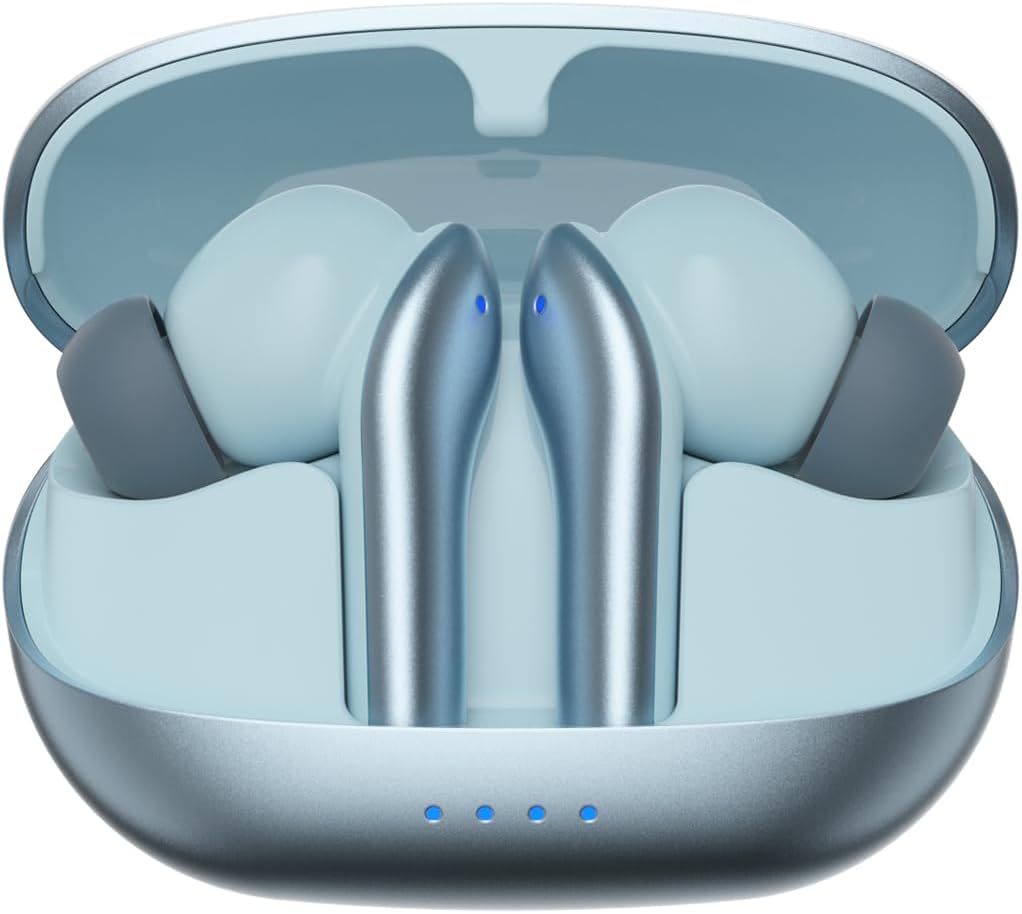 amazon basics TWS in-Ear Earbuds (AB-T08) - C1 with Fast Charging up to 50 Hours of Playtime | Dual 10mm Driver | IPX4 Water-Resistance | Bluetooth 5.3 | Charging Case with Mic | Touch Control (Blue)