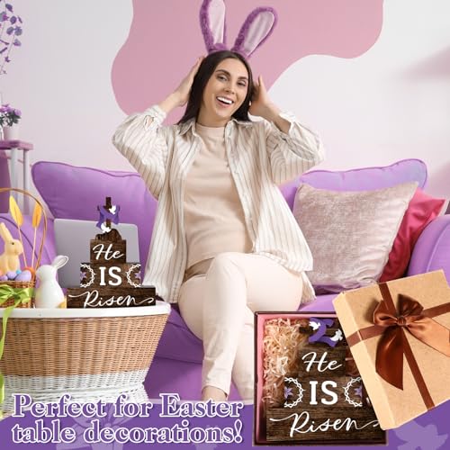 4-Pcs-Easter-Table-Decorations-He-Is-Risen-Wooden-Table-Sign-Religious-Wood-Table-Centerpiece-Easter-Cross-Blocks-Farmhouse-Tiered-Tray-Decor-for-Home-Kitchen-Table-Shelf-Decor-Religious 4 Pcs Easter Table Decorations He Is Risen Wooden Table Sign Religious Wood Table Centerpiece Easter Cross Blocks Farmhouse Tiered Tray Decor for Home Kitchen Table Shelf Decor Religious