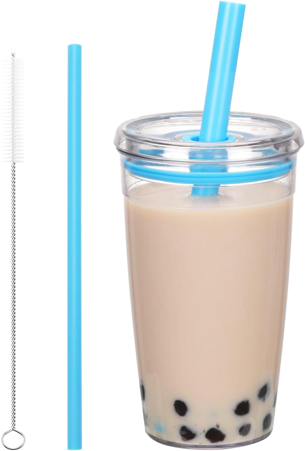 CJWLKJ Tritan Plastic Tumbler with Lid and Straw, 16oz Premium Insulated Iced Coffee Cups, Reusable Plastic Cups with Lid and Straw, Blue