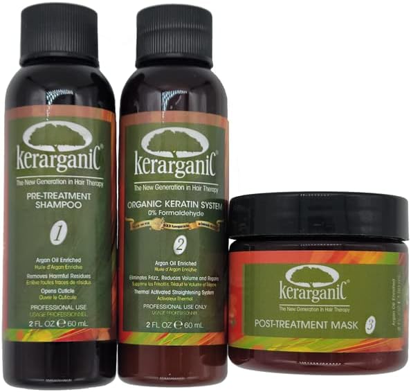 Formaldehyde-Free Organic Keratin Treatment Set (2 oz/60 ml) by Kerarganic - Natural Ingredients that Eliminates Frizz, Reduces Volume, Repairs Damages.
