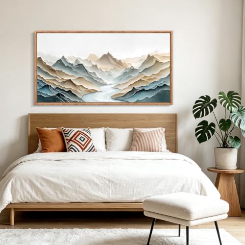 Image of CHDITB 3D Textured Mountain Vista Wall Art, Neutral Earth Tone Wall Decor