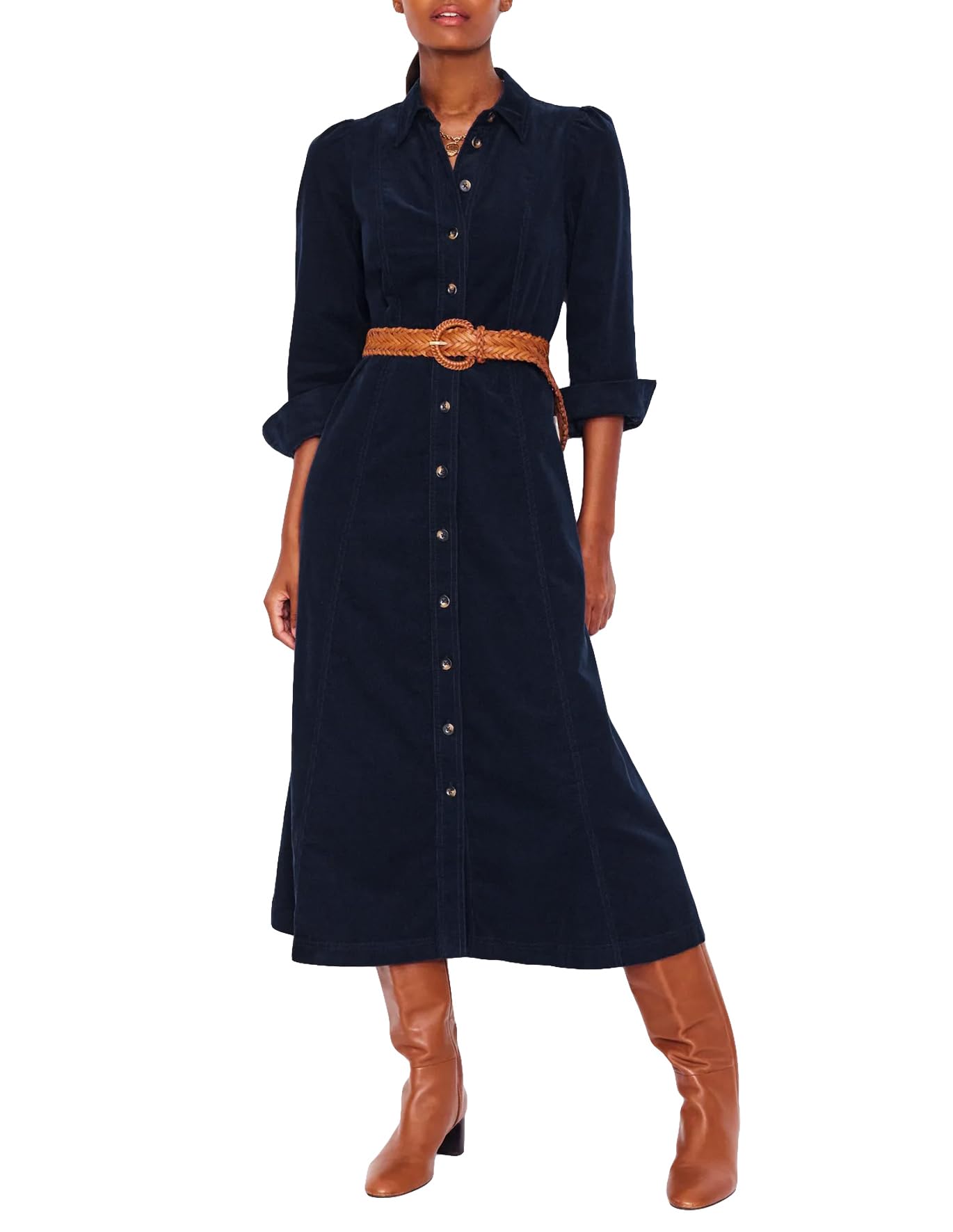 Womens Corduroy Maxi Dress Long Sleeve Cord Button Down Fall Shirt Long Dress with Belt