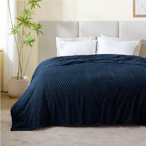 Image of BEDELITE Navy Queen Blanket for Bed, Soft Cozy Gifts for Women, 90 * 90 | 3D Jacquard Decorative Fleece Blanket, Super Soft Plush Throws, Cute Birthday Gift for Women & Men, Suitable for All Seasons
