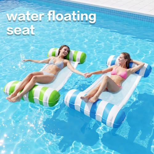 Image of Adult Pool Floats 2 Pack, Inflatable Pool Hammock with 30mm PVC Tubes | High Buoyancy 4-in-1 Water Hammock, Double-Layer Mesh Seat, Heat-Pressed Design for Pool, Beach, Lake & Vacation