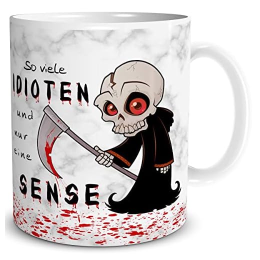 TRIOSK Kopp så många idioter och bara en sense med sensenmann säger rolig rolig skräck gåva för arbete kontor kollegor män kvinnor grå