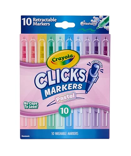 Image of Crayola Pastel Clicks Retractable Tip Markers (10ct), Teacher School Supplies, Washable Markers for Kids, Spring Crafts & Coloring, Ages 8+