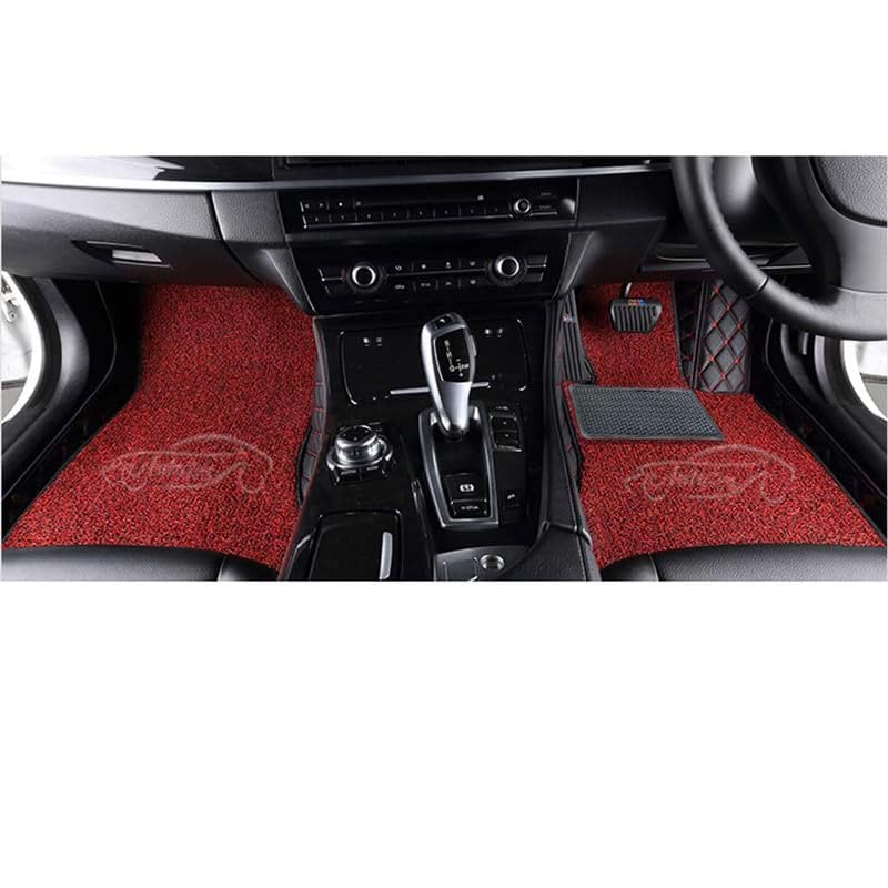 Image of Superior 7D Car Floor Mat Set for Tata Punch Facelift 2026 Petrol /Diesel /CNG, Luxury Leather + Curly Foot Mats, 7-Layer Protection, Waterproof & Anti-Skid, Black Red with Red Curly