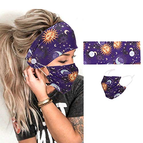 Gortin Boho Headbands Yoga Hair Bands with Mouth Cover Stretch Wide Head Bands Elastic Turban Headband Cloth Head Wraps Fashion Head Band Set Hair Accessories for Women and Girls (Pattern 7)