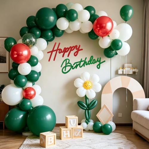 Image of TONIFUL Happy Birthday Sign for Backdrop - Glitter Red and Green Felt Banner - Includes Dot Glue - Perfect for Birthday Party Backdrop,Wall Decr,Balloon Arch,Photo Background