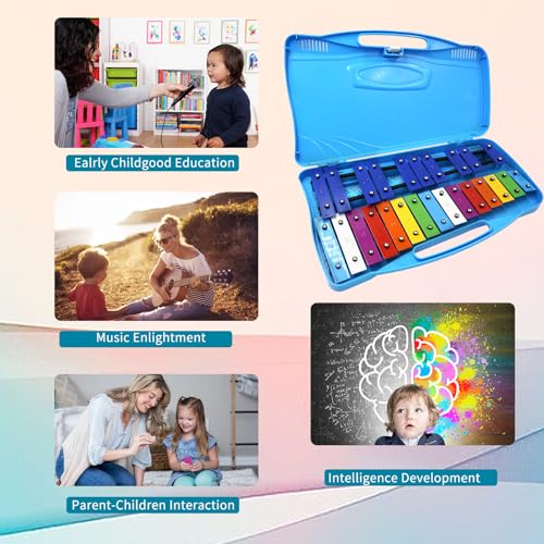 Image of Xylophone 25 Notes Xylophone Glockenspiel for Kids Metal Percussion Instrument with Case Two Safe Mallets, Perfectly Tuned Music Teaching, Gifts(Blue)