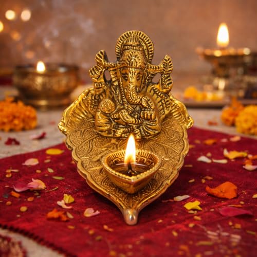 Image of CraftVatika Ganesha Idol with Diya Stand, Ganesha Diya with Gift Box, Festival Return Gift for Woman Diwali Wedding Anniversary Event Housewarming Gifts for Ladies Guest, Family,Home Decoration Items